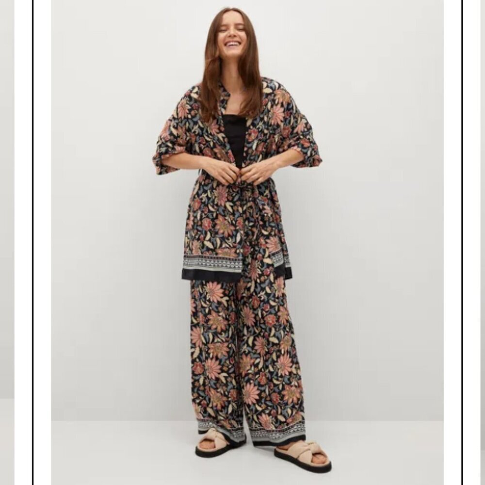 NWT MNG Mango Kimono Long Sleeve Satin Finish Floral Women's Small 4 - Picture 4 of 15